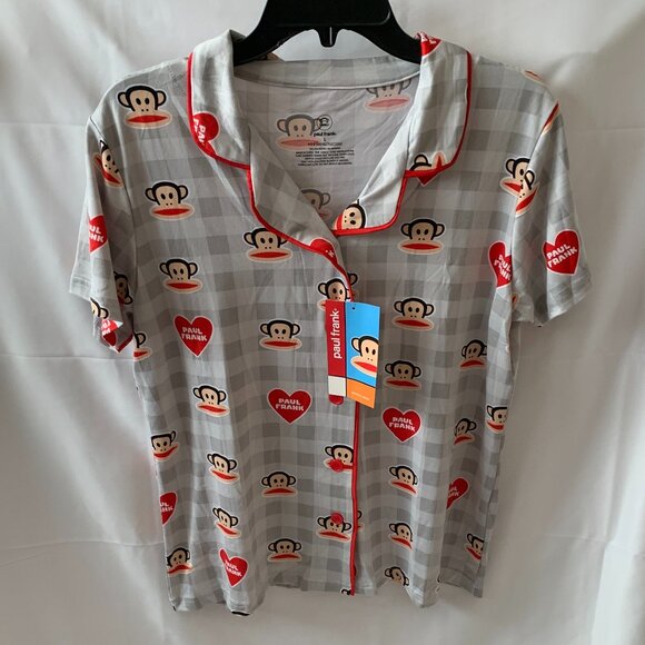 PAUL FRANK Julius Hearts Checkered Pajamas Set in Grey/Red Sz MEDIUM - Picture 2 of 6